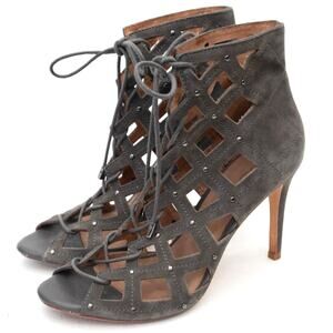 Joie Gray Sueded Cayla Studded Caged Lace Up Stiletto Heels Size 38 US 7.5